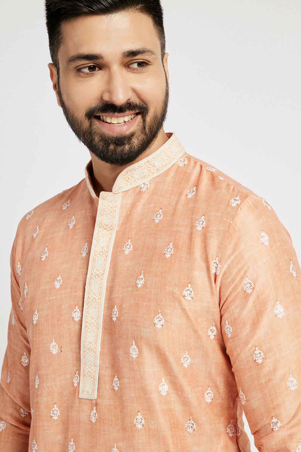 Ethnic India Orange Men's Kurta Ethnic Motifs Polyester | Swadesiicart