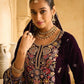 Anaita Wine Embroidered Velvet Stitched Plazo Suit