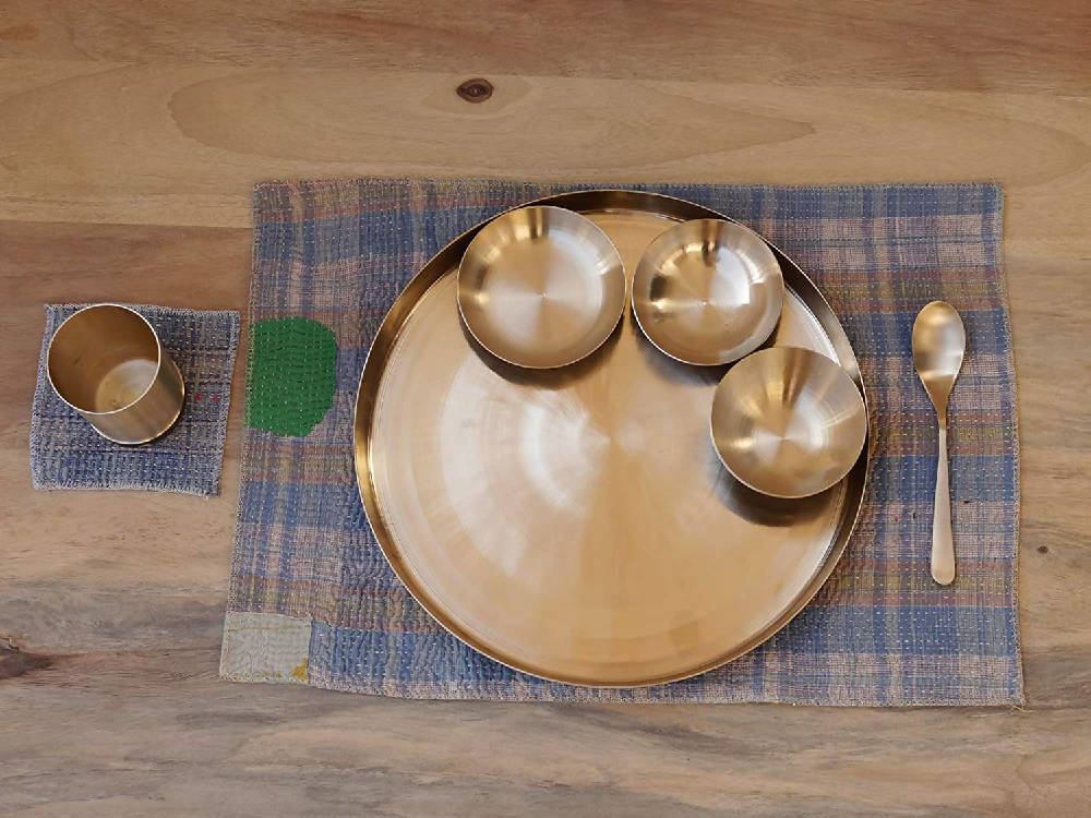 De Kulture Works Pure Ayurveda Kansa Bronze Golden Dinner Thali Set - Swadesiicart
