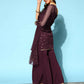 Ahalyaa Women Wine Colour Crepe Gold Printed Kurta Sharara Set | Swadesiicart