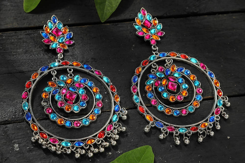 Mominos Fashion Johar Kamal Women's Multi Colour Kundan Circles Earrings - Swadesiicart