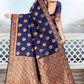 DEIANA'S Beautiful Designer Golden zari Soft Lichi Silk Saree - Blue - Swadesiicart
