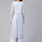 Ahalyaa Women's Blue Net Silver Glitter Printed Kurta Palazzo Set | Swadesiicart