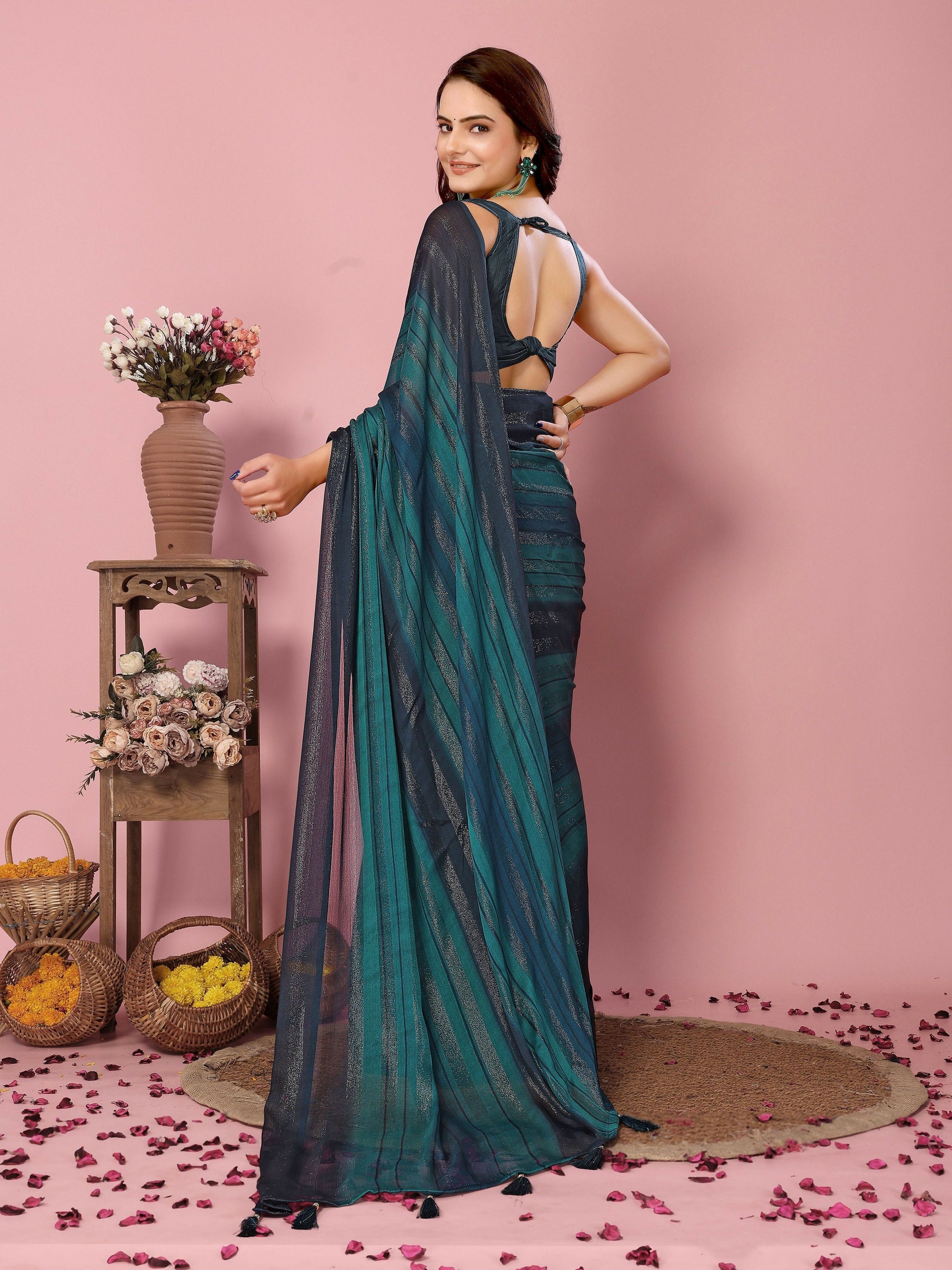 Attractive These Party Wear Ready To Wear Saree - Blue | Swadesiicart