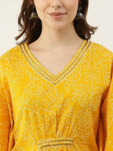 FIORRA Women's Printed Pure Cotton Kaftan Kurta - Yellow - Swadesiicart