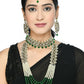 Mominos Fashion Johar Kamal Gold-Polished Rani Haar with Green and Off white Pearls Jewellery Set - Swadesiicart