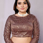 Brown Net Embroidered Saree With Stitched Blouse - Nimaya Kaksha