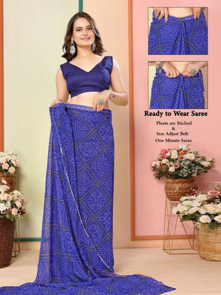 Blue Georgette Designer Printed Ready To Wear Saree - Elite | Swadesiicart