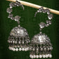 NVR Women's Silver Plated Pearl Beaded Oxidised Contemporary Jhumka Earrings | Swadesiicart