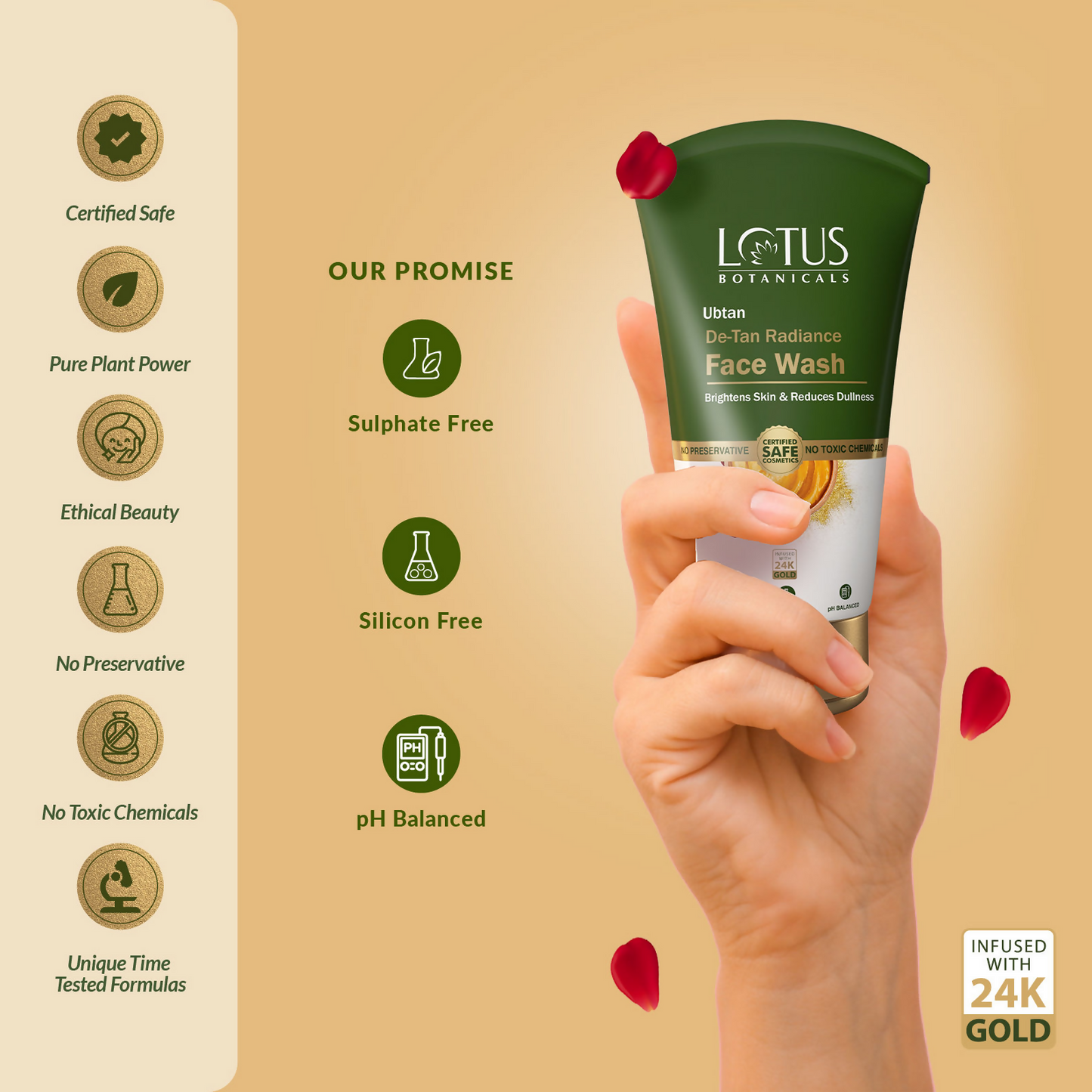 Lotus Botanicals Ubtan De-Tan Radiance Face Wash Infused with 24K Gold Rejuvenated Skin - Swadesiicart