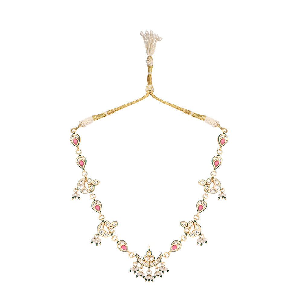 Nuyug 22K Gold Plated Regal Enamel Bloom Pearl Drop Necklace | Swadesiicart