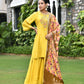Vaasva Women's Silk Mustard Emboidered Solid Kurta, Sharara & Dupatta Set | Swadesiicart