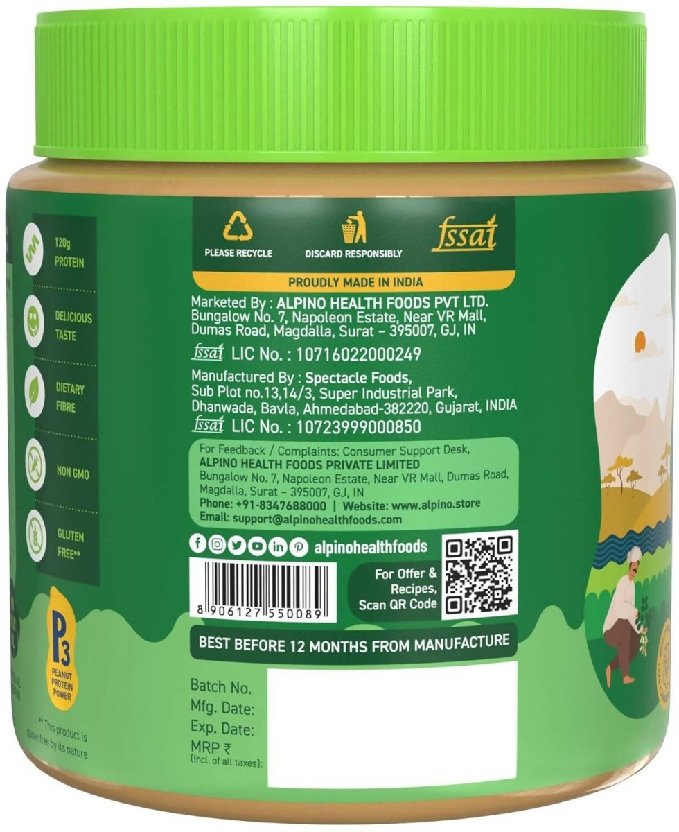Alpino Natural Peanut Butter Smooth Unsweetened | Swadesiicart