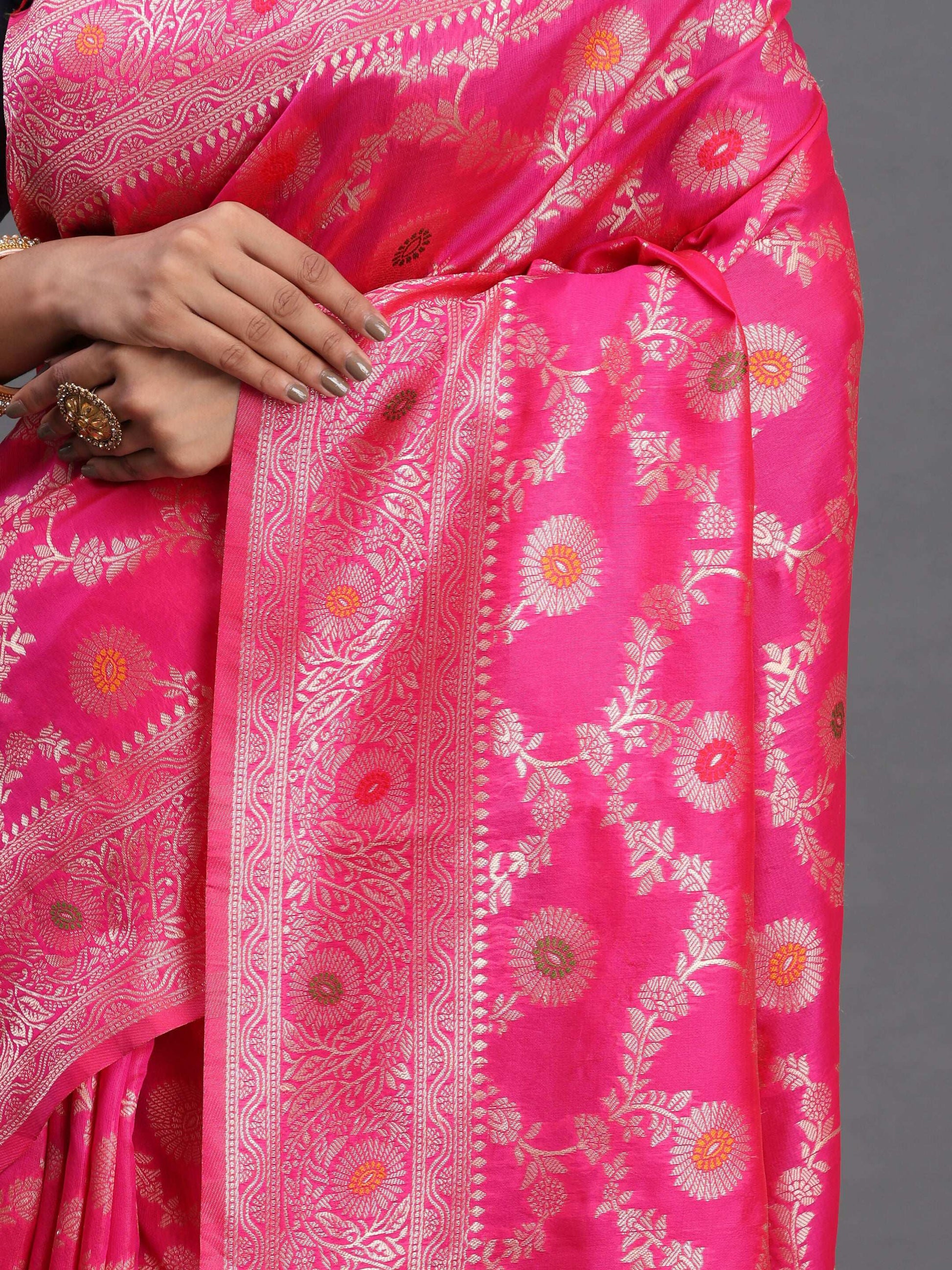 Astita Banarasi Silk Pink Saree | Swadesiicart