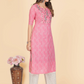 NOZ2TOZ Women's Printed & Embroidered Straight Cotton Pink Stitched Kurta (1Pc) - Swadesiicart