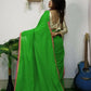 Exclusive Collection Beautiful Khadi Cotton Handloom Saree With Beautiful Zari Border - Parrot Green - Swadesiicart