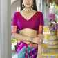 Vishnu Weaves Women's Pink Banarasi Silk Zari Woven Saree with Blouse - Swadesiicart