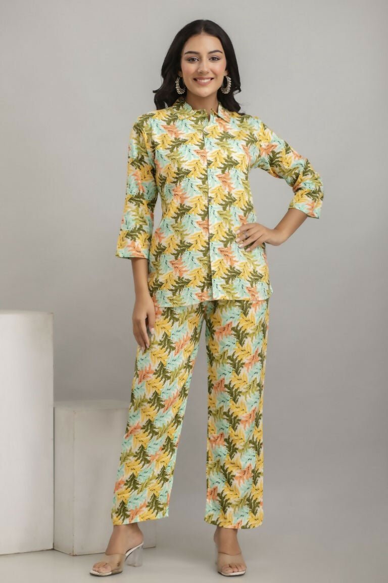 Alvano Women's Floral Printed Cotton Multicolour Co-Ord Set - Swadesiicart