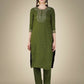 Jyoti Fashion Women's Mehendi Cotton Magic Slub Embroidery & Sequence work Kurta with Trouser & Dupatta | Swadesiicart