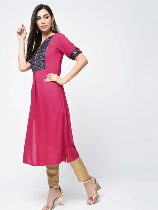 Aniyah Rayon Block Printed Straight Kurta In Magenta Color (AN-113K) - Swadesiicart
