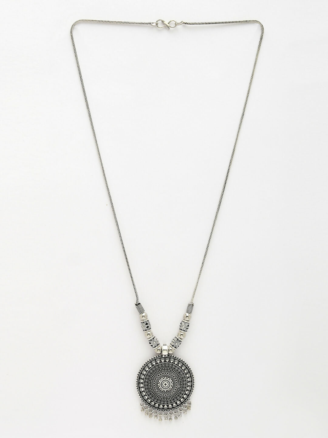 NVR Women's Silver-Toned Circular Shape Pendant with Chain | Swadesiicart