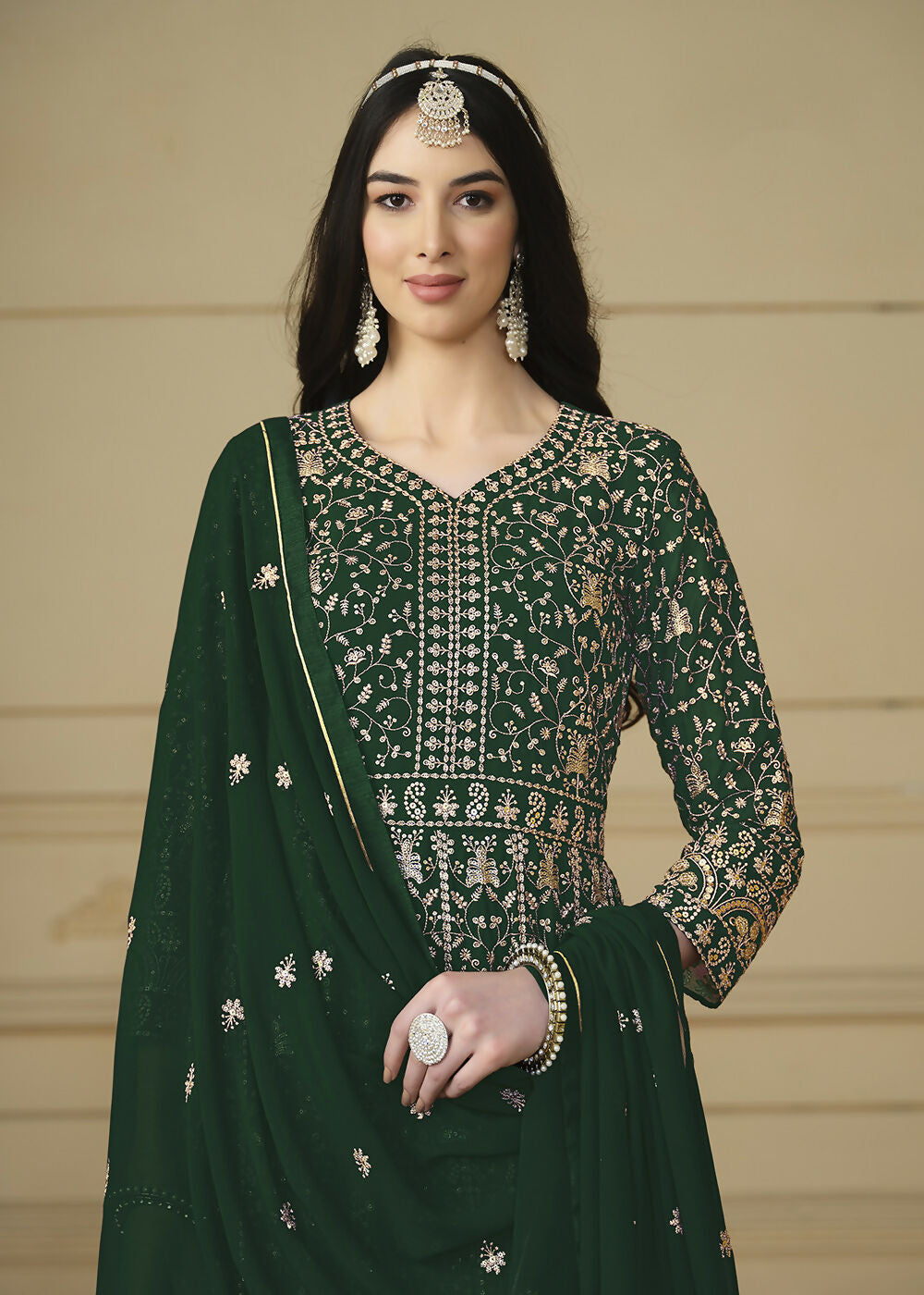 Bottle Green Embroidered Trendy Style Anarkali Suit - Emponline | Swadesiicart