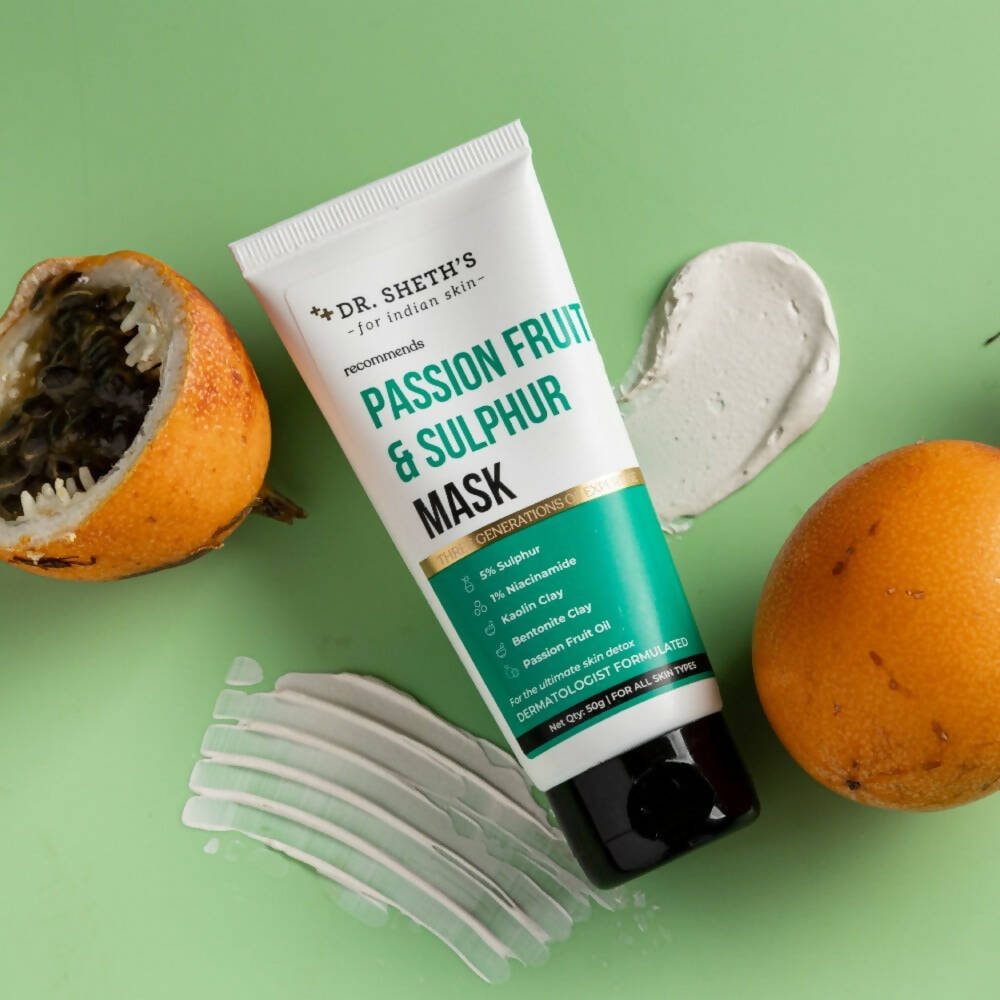 Dr. Sheth's Passion Fruit & Sulphur Face Mask For Skin Detoxifying, Brightens Skin, For All Skin Types - Limited Time Offer - Swadesiicart