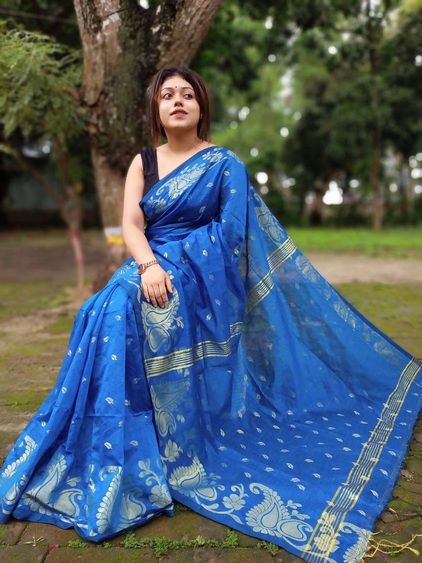 Exclusive Collection Skyblue Beautiful Cotton Silk Saree - Swadesiicart