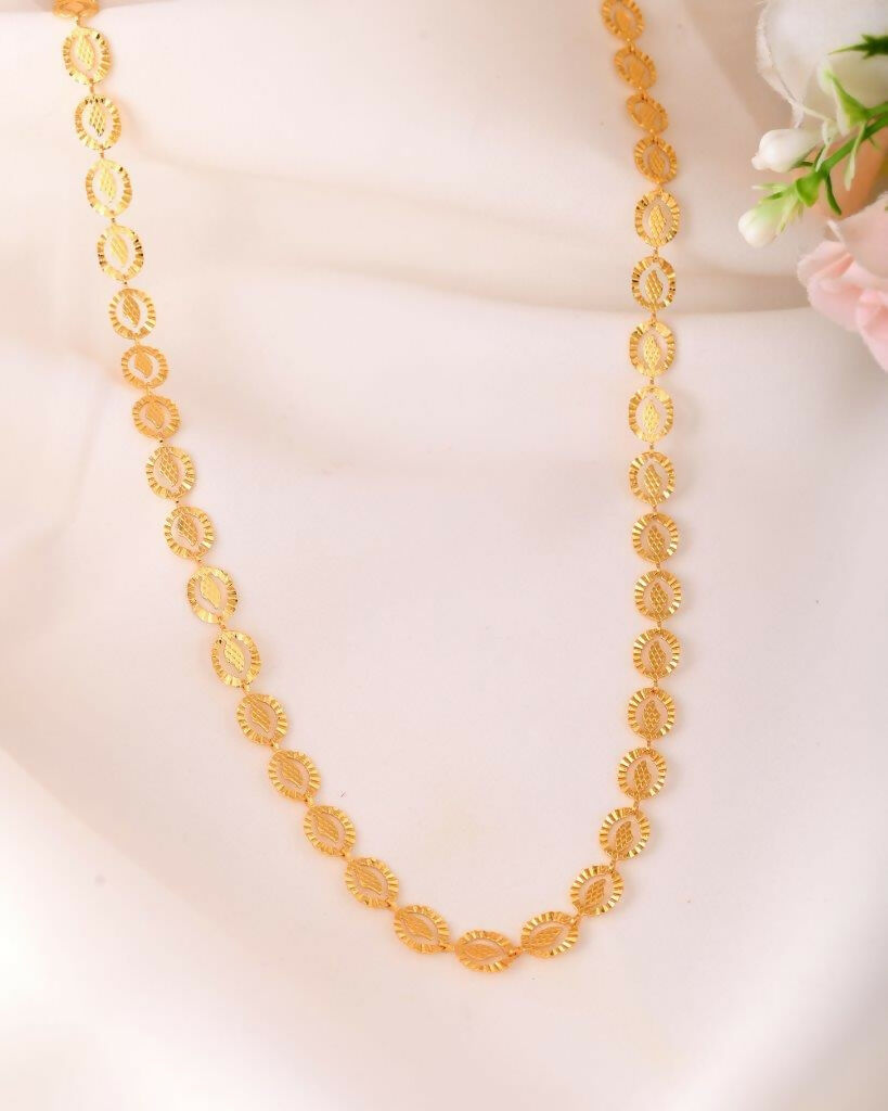 VOJ Women Gold-Polished Self Designed Oval Shaped Chain | Swadesiicart