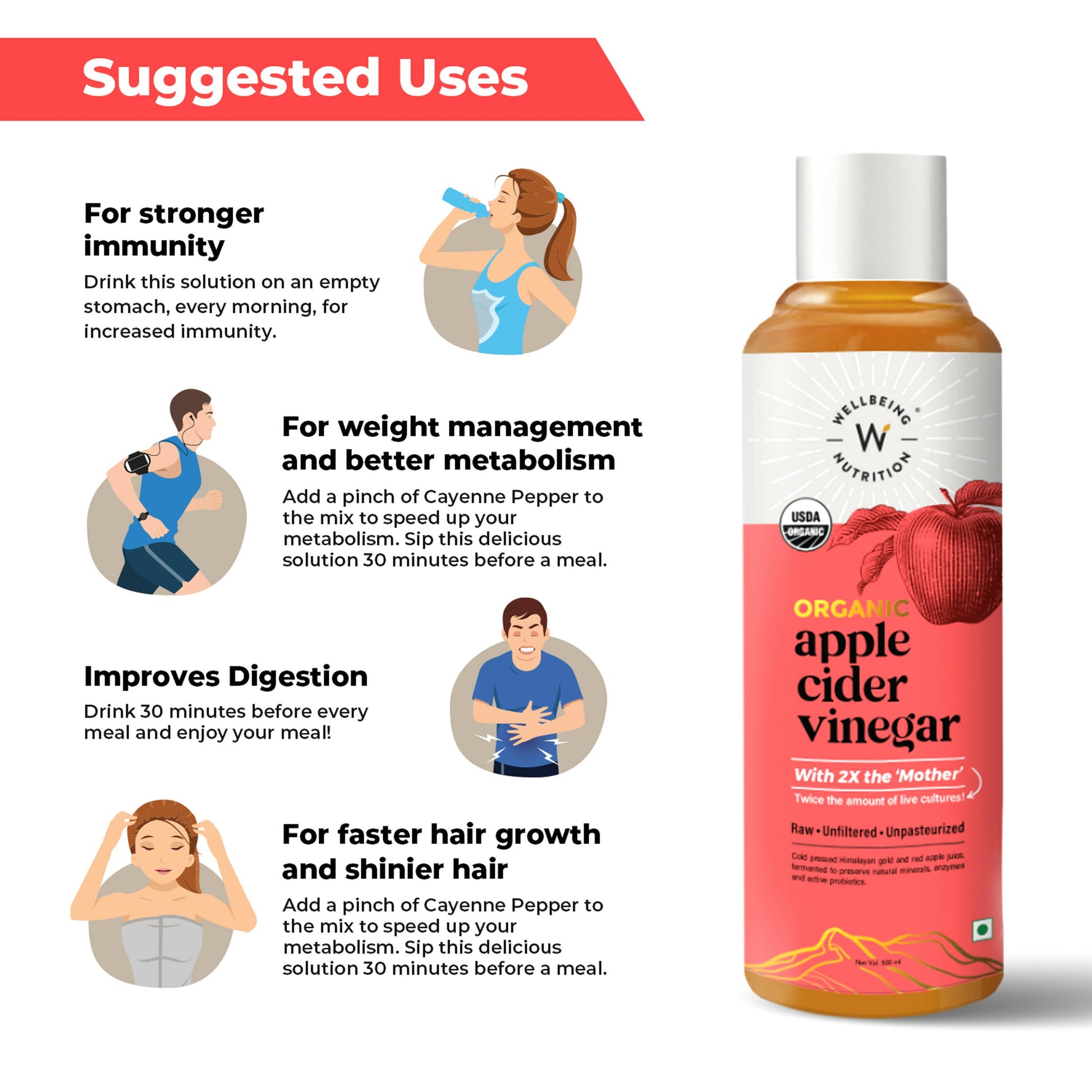 Wellbeing Nutrition Organic Apple Cider Vinegar-Unflavored | Swadesiicart
