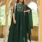 Janasya Dark Green Georgette Embroidered Dress & Jacket | Swadesiicart