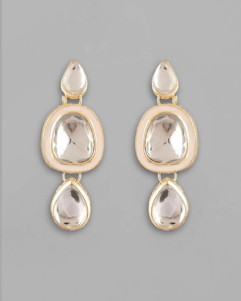 VOJ Kundan Studded Silver Plated White Color Jewellery Set with MaangTikka - Swadesiicart