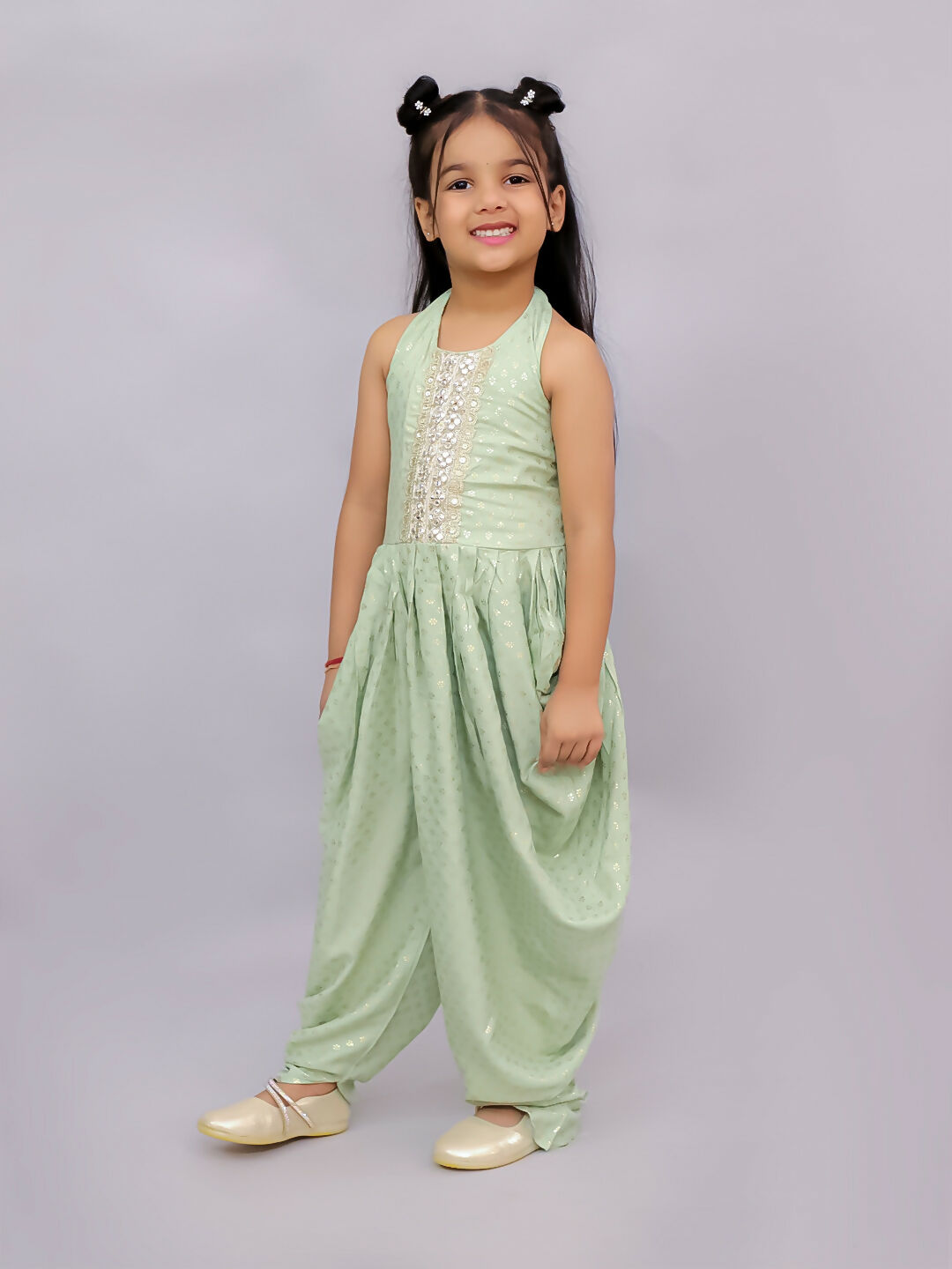 Lil Drama Fusion Fair Girls Green Dhoti Jumper | Swadesiicart