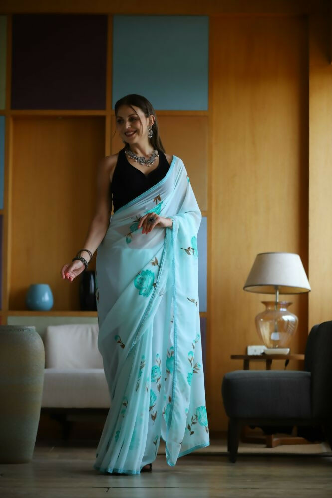 Vamsee Laxmi Blue Georgette Saree - Swadesiicart