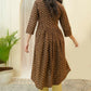 Vaasva Brown Boonta Cotton Printed Gathered Kurti With Pant - Swadesiicart