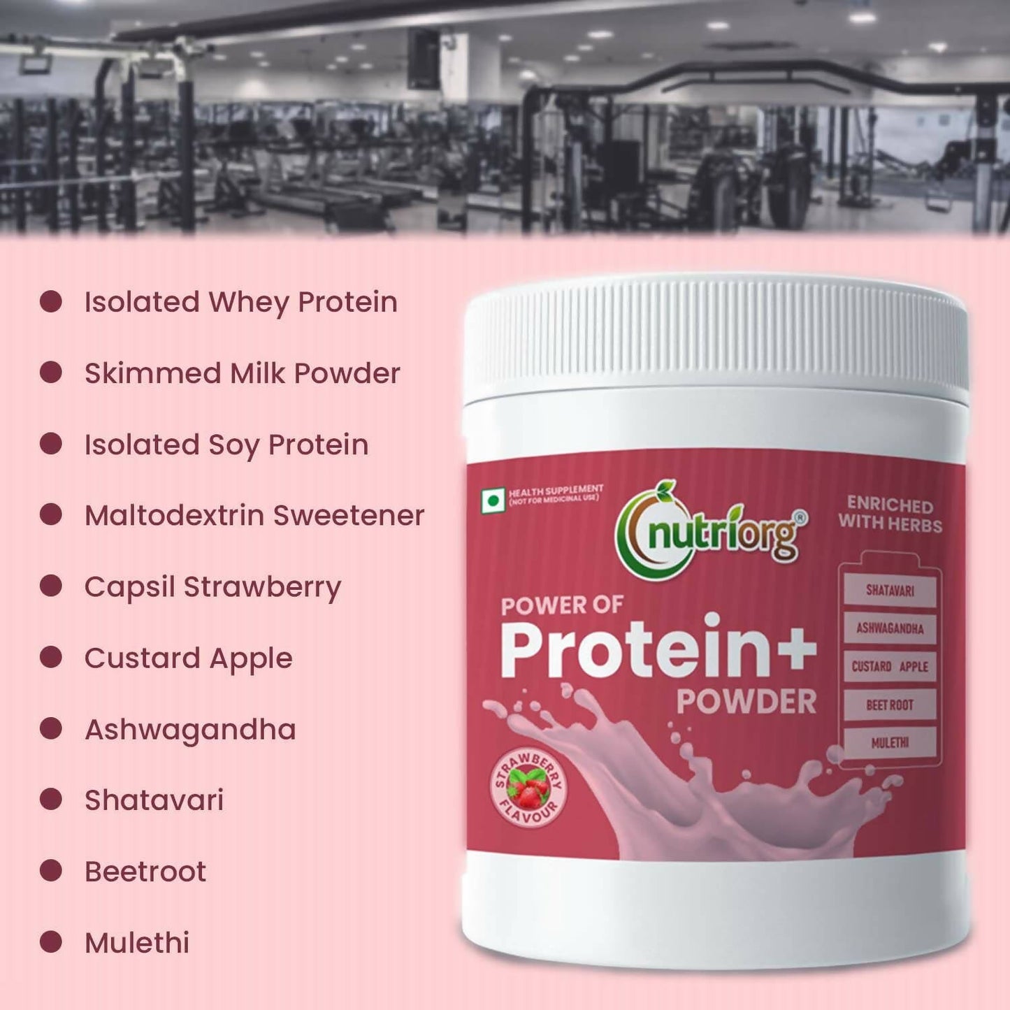 Nutriorg Protein Plus Strawberry Flavor Powder - Swadesiicart