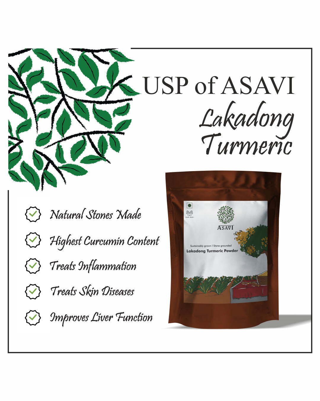 Asavi Stonemade Lakadong Turmeric Powder - Swadesiicart
