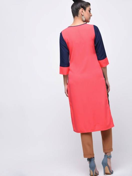 Aniyah Crepe Block Printed Multicolor Straight Kurta (AN-138K) - Swadesiicart