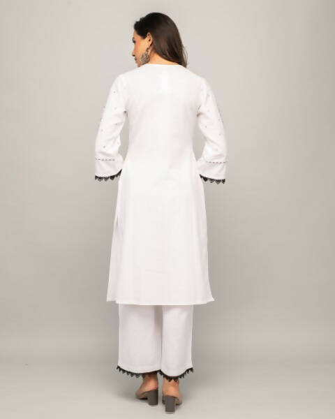 Indian Clothing FIORRA Women's White Cotton Straight Kurta Palazzo Set - Swadesiicart
