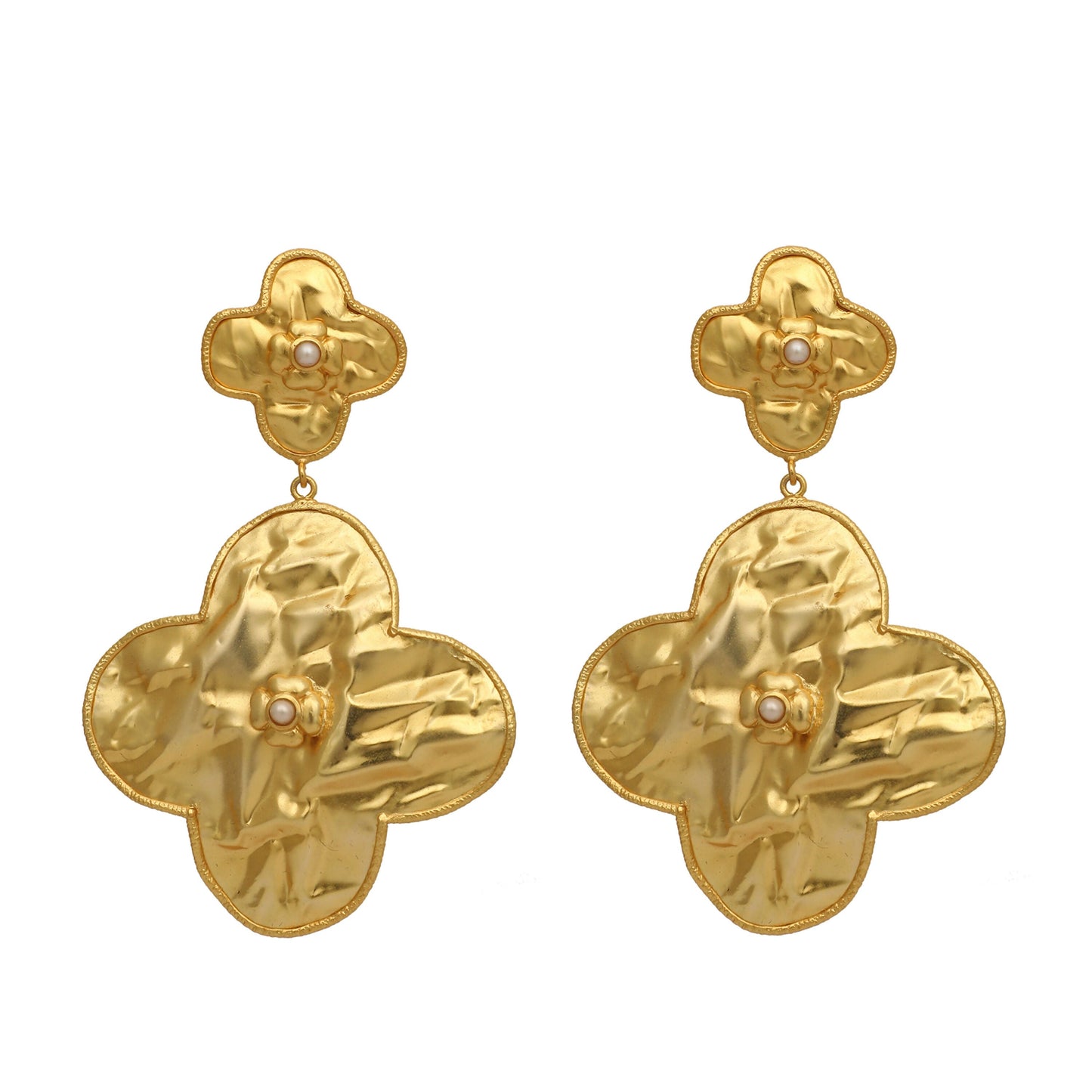 Nuyug 18k Gold-Plated Contemporary Molten Metallic Finish Floral Drop Dangler Earrings | Swadesiicart