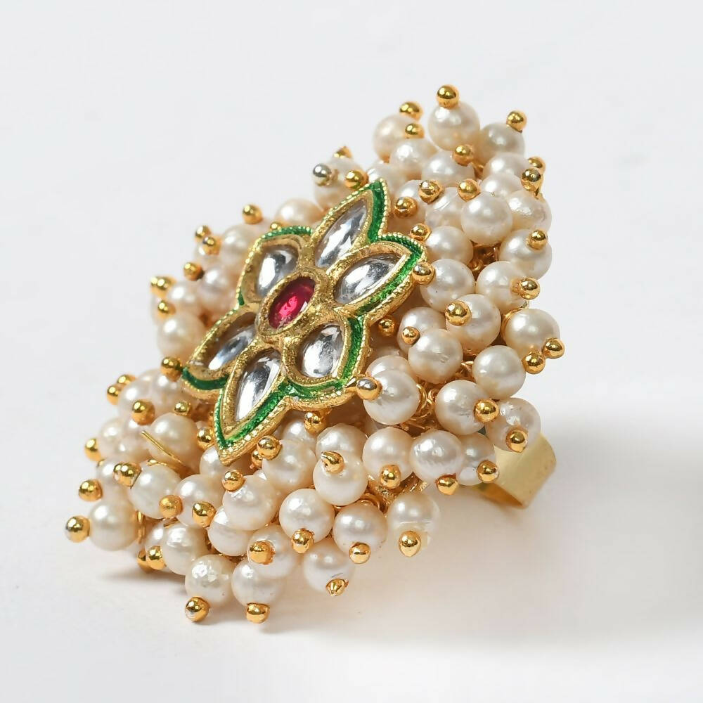 Mominos Fashion Joharkamal Gold-Polished with Pearls Adjustable Finger Ring | Swadesiicart