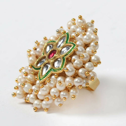 Mominos Fashion Joharkamal Gold-Polished with Pearls Adjustable Finger Ring | Swadesiicart