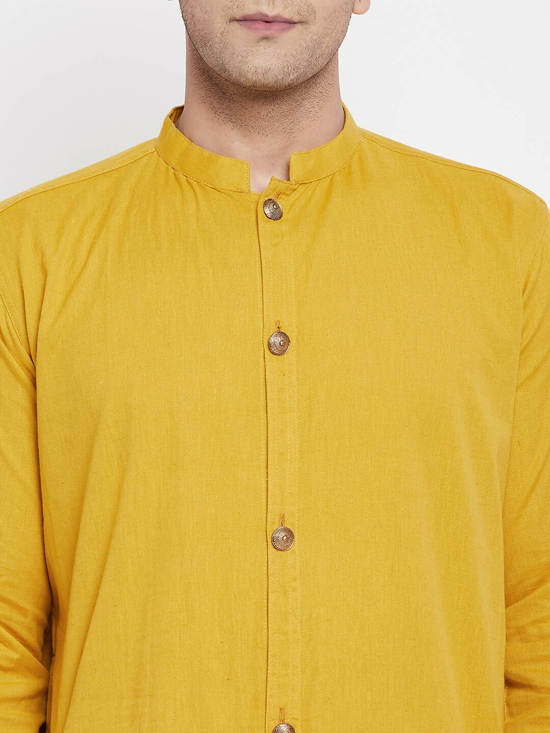 Even Apparels Yellow Pure Cotton Men's Sherwani Kurta With Open Front | Swadesiicart