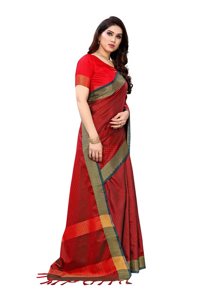 Vamika Banarasi Jacquard Weaving Red Color Saree | Swadesiicart