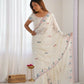 Vamsee Taniya White Silky Crush Saree - Swadesiicart