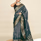 Joban Fashion Grey & Black Plain With Weaving Border Banarasi Silk Sarees | Swadesiicart