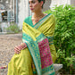 Vishnu Weaves Women's Mahendi Banarasi Silk Woven Saree with Blouse - Swadesiicart