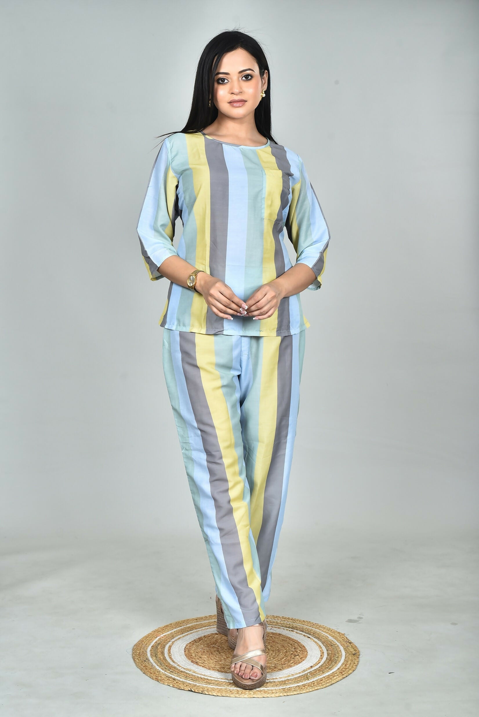 Morchari Digital Print Semi Muslin Co-Ord Set Top & Trouser-Multicolor - Swadesiicart