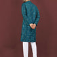 Anaita Teal Embroidered Silk Straight Kurta