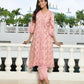 Vaasva Women's Peach Cotton Printed Kurta Pant Set | Swadesiicart